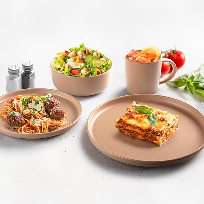 Zulay Kitchen Terra Stoneware 32-Piece Dinnerware Set Artisanal Ceramic Plates and Bowls Set Crafted at 2300℉ - Service for 8 Terracotta Clay
