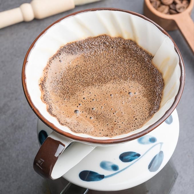 Ceramic Pour Over Coffee Dripper Hand painted Coffee Drip Filter Pour Over Coffee Maker Ceramic Slow Brewing Accessories for Home Cafe Restaurants (V011-2Cups)