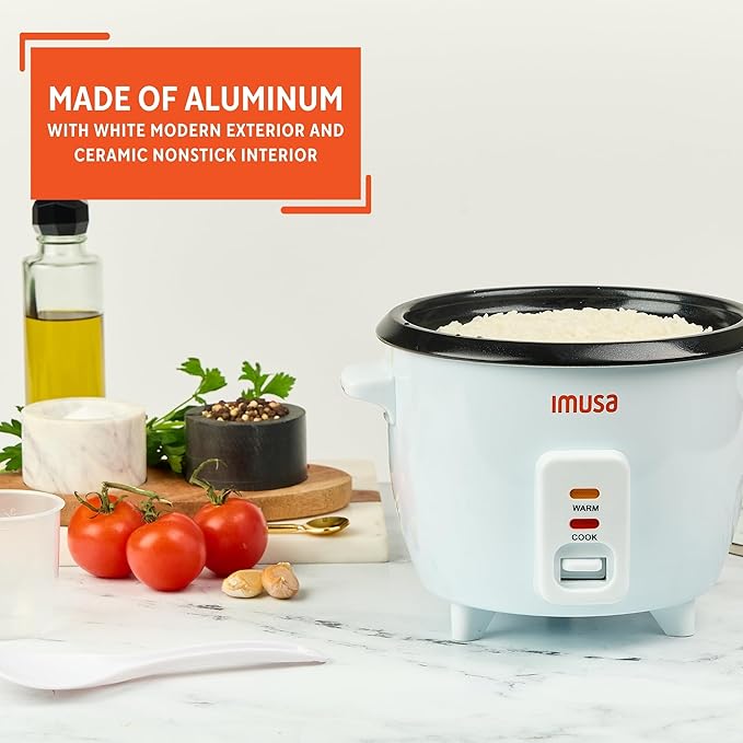 IMUSA Mini Electric Rice Cooker 6 Cup Cooked 3 Cup Uncooked – Ceramic Nonstick Pot Small Multi Cooker for Rice Quinoa Oatmeal Stew – Keep Warm – Compact for Dorm RV Kitchen