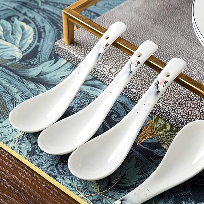 Chinese Dinnerware Set for 4/6/12 Black and White Plates and Bowls Porcelain 18 Pieces