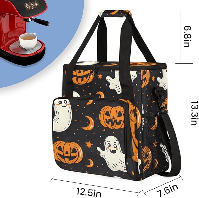 Magical Pumpkin Coffee Maker Carrying Bag Mystical Pumpkin Travel Storage Bag Compatible with K-Mini or K-Mini Plus Single Serve Coffee Brewer Carrying Case with Multiple Pockets &amp Shoulder Stra
