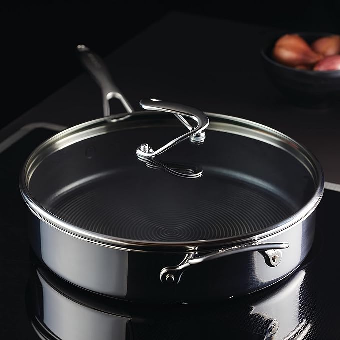 Circulon Clad Stainless Steel Saute Pan with Lid and Hybrid SteelShield and Nonstick Technology 5 Quart - Silver
