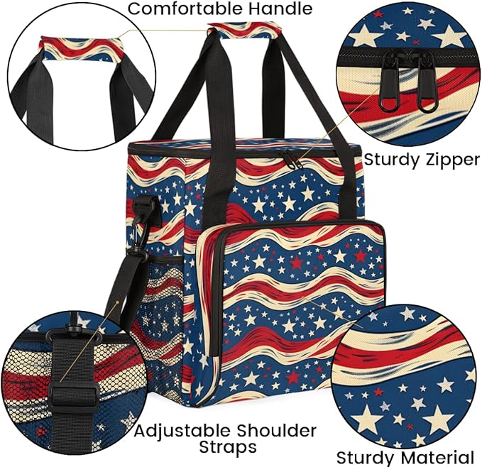 4th of JulyStripes Stars Coffee Maker Carrying Bag Travel Storage Bag Compatible with K-Mini or K-Mini Plus Single Serve Coffee Brewer Carrying Case with Multiple Pockets &amp Shoulder Strap