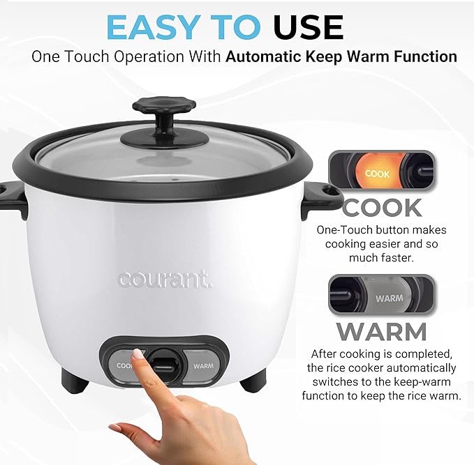 Courant large rice cooker 30 Cup cooked One-Touch large capacity rice cooker family Removable Non-Stick Bowl with steamer try white