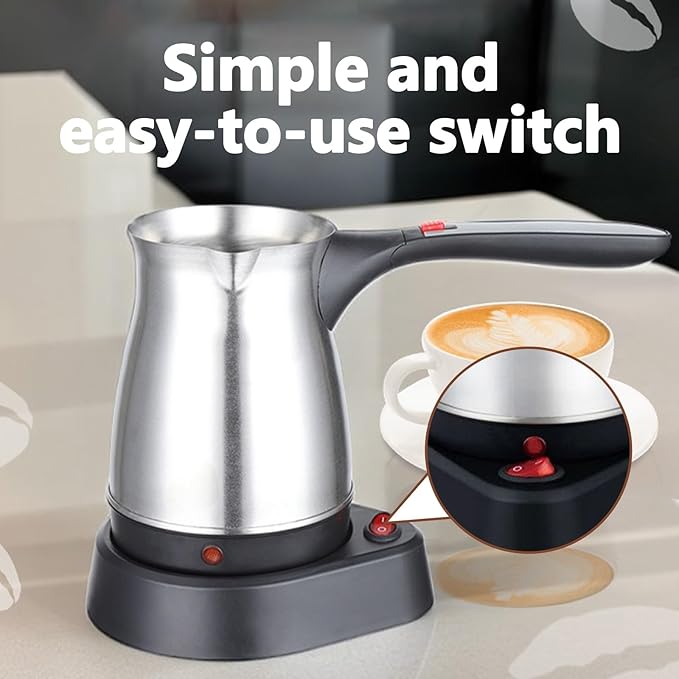 Stainless Steel Electric Turkish Coffee PotPortable Electric Turkish Coffee Maker 220v Arabic Greek Coffee Maker 500ml for Heating Coffee Tea Milk(Diamond Pattern)