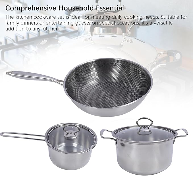 Stainless Steel Pots and Pans Set 3pcs Stainless Steel Cookware Set with Non Stick Fry Pans Stock Pot Saucepans with Lids Kitchen Cookware Sets for Home Dishwasher