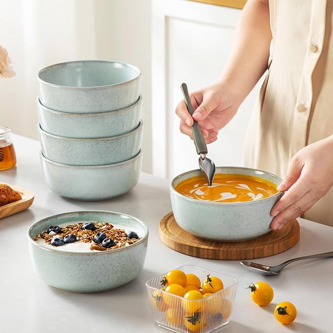 vancasso ANYA 24 Pieces Plates and Bowls Set Mint Green Dinnerware Sets Reactive Glaze Dishes Set for 6 Ceramic Dishware Sets Kitchen Dinner Set Microwave &amp Dishwasher Safe