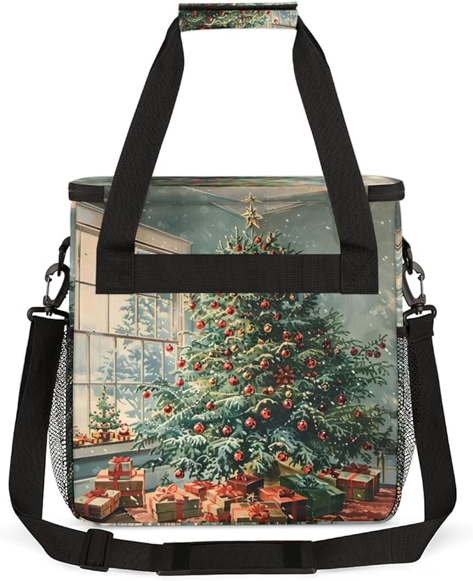 Retro Tree Coffee Maker Carrying Bag Christmas Festivals Travel Storage Bag Compatible with K-Mini or K-Mini Plus Single Serve Coffee Brewer Carrying Case with Multiple Pockets &amp Shoulder Strap