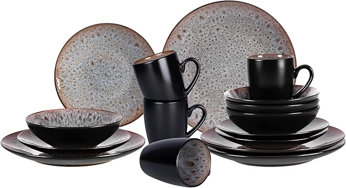 Stoneware Dinner Set Reactive Glaze (16pc Set Beige)