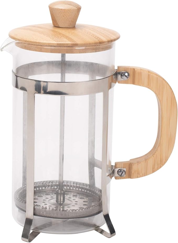 Elanze Designs Natural Grain 1 Liter Large Glass and Bamboo French Press Coffee and Loose Leaf Tea Maker