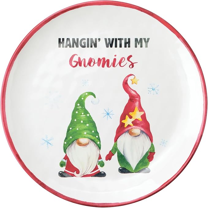 UPware 12 Piece Gnomies Melamine Dinnerware Sets Outdoor Dishes Set Plates and Bowls Sets Christmas Decorations Service for 4 White