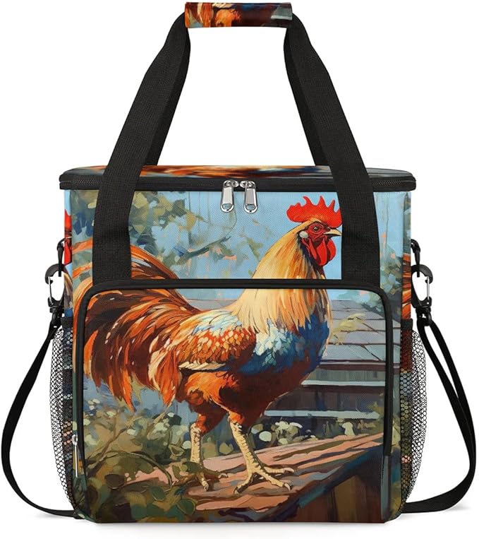 Coffee Maker Carrying Bag Oil Painting Rooster Single Cup Coffee Maker Travel Bag Compatible with Keurig K-Mini or K-Mini Plus Portable Storage Bag with Shoulder StrapAZ-205