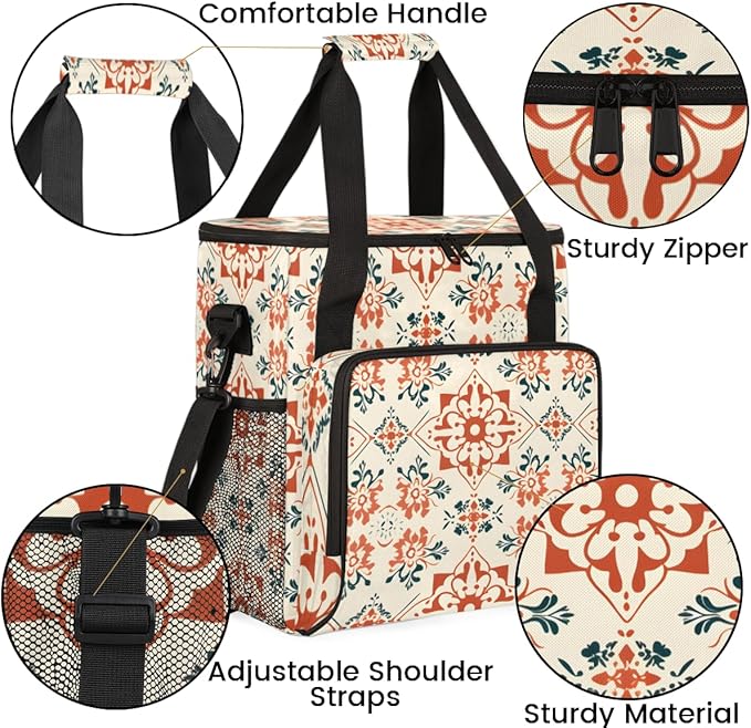 Retro Floral Coffee Maker Carrying Bag Rich Damask Travel Storage Bag Compatible with K-Mini or K-Mini Plus Single Serve Coffee Brewer Carrying Case with Multiple Pockets &amp Shoulder Strap