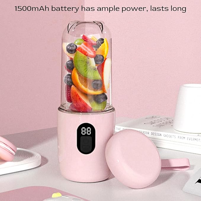 Portable Blender 500ml USB Rechargeable Electric Blender Cup with 16 Leaves Stainless Steel Cutter for Smoothies Shakes Juices Travel Sports Office Kitchen