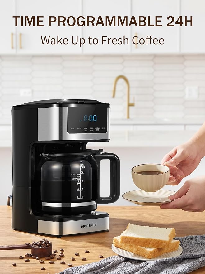 Coffee Maker Programmable Drip Coffee Maker 12 Cup Regular &amp Strong Brew Drip Coffee Machine with Iced Coffee Function for Home and Office Black &amp Stainless Steel