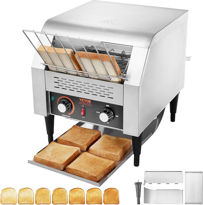 VEVOR Commercial Conveyor Toaster 300 Slices/Hour Heavy Duty Stainless Steel Electric Restaurant Toaster for Toast Bun Bagel Bread