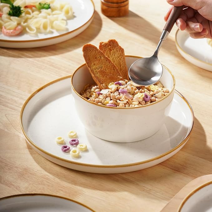 Yachi Plates and Bowls Sets 12 Pieces Modern Style Porcelain Dinnerware Set for 4 Kitchen Dinner Set Ceramic Lightweight Dishware Dishes Set Microwave and Dishwasher SafeWhite Reactive Series