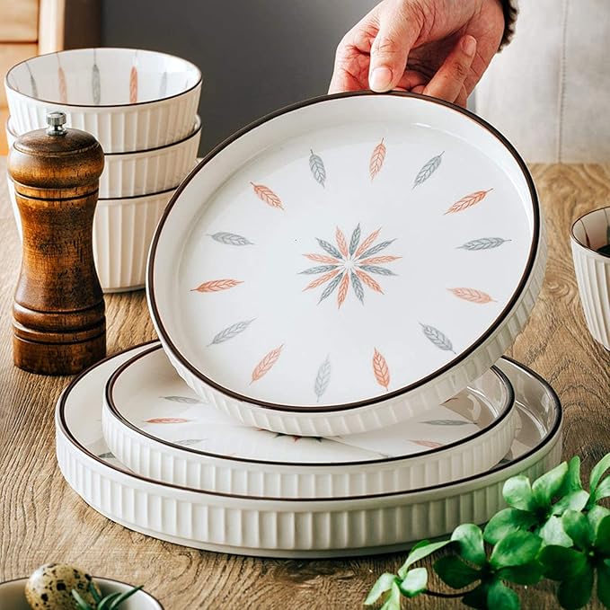 New Dinnerware SetsCeramics Dinner Sets 54 Pieces Vertical Lines Cereal Bowl And Steak Plate Set - Porcelain Japanese Style Dinnerware Set For Family Gathering