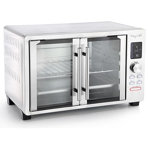 MegaChef 30 Quart Digital French Door Multi-Function Convection Toaster Oven with Rotisserie Set &amp Toast Bagel Pizza Bake Roast Broil Cookies Dehydrate &amp More Presets