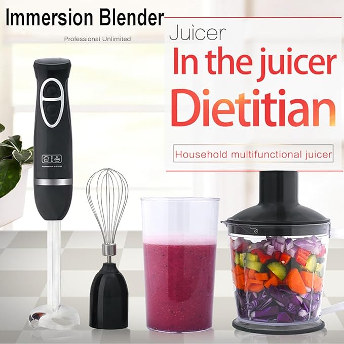 Handheld Immersion Blender with 2-Speed Stirrers Electric Whisk - Kitchen Essentials Set for Food Sauces Soups - Includes Egg-Beater Muddler Cuisine Cup Chopped Meat Bowl - 4-in-1 Hand Blender