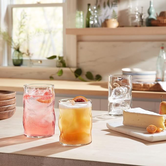 Libbey Lava Rocks Glasses Set Free Form Glassware Drinking Glasses Set of 8 Tactile All-Purpose Dishwasher Safe Glasses for Cocktail Parties
