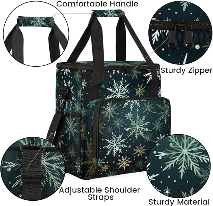 Xmas Snowflakes Coffee Maker Carrying Bag Magical Snowflakes Travel Storage Bag Compatible with K-Mini or K-Mini Plus Single Serve Coffee Brewer Carrying Case with Multiple Pockets &amp Shoulder St