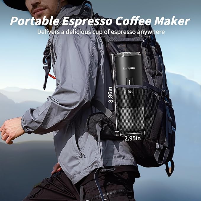 Portable Espresso Maker with Stainless Steel Body | 7500mAh Rechargeable Battery | 20 Bar Self-Heating with USB-C | Works with Most Capsules Compatible for Camping Travel Outdoor (Black)