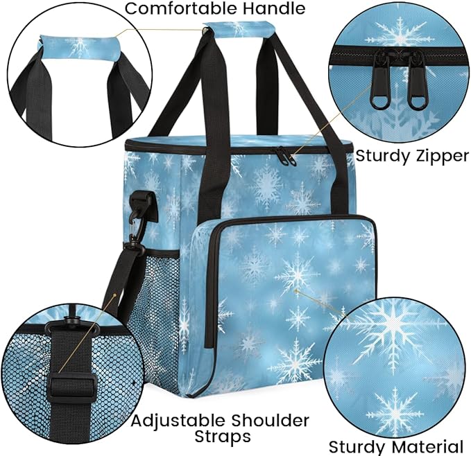 Xmas Snowflakes Coffee Maker Carrying Bag Watercolor Snowflakes Travel Storage Bag Compatible with K-Mini or K-Mini Plus Single Serve Coffee Brewer Carrying Case with Pockets &amp Shoulder Strap