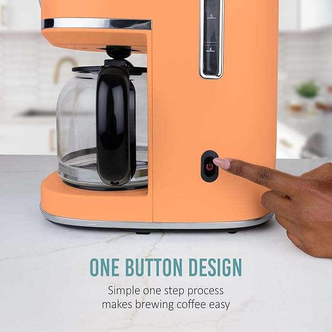 Nostalgia Classic Retro 10 Cup Coffee Maker - One-Touch Drip Brew Reusable Filter - Anti-Drip Auto Shutoff &amp Time Display - Dishwasher Safe 50 oz Carafe - Orange