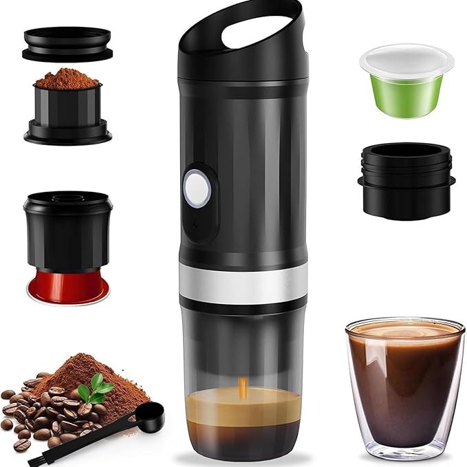 Portable Espressoes Machine 3 in 1 Coffee Maker Fast Self Heating 20 Bar 9600mAh Rechargeable Electric Coffee Machine for Camping Travel Office (Black)
