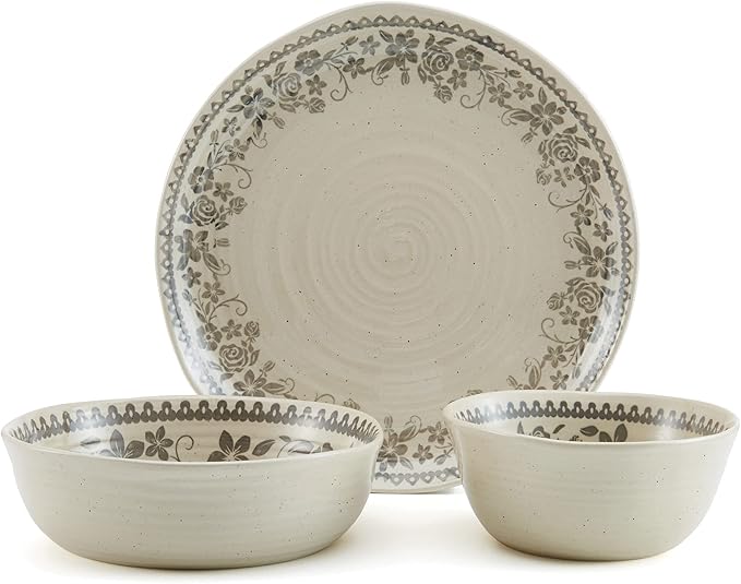 Pfaltzgraff Hayden Floral 12 Piece Dinnerware Set Service for 4 Grey