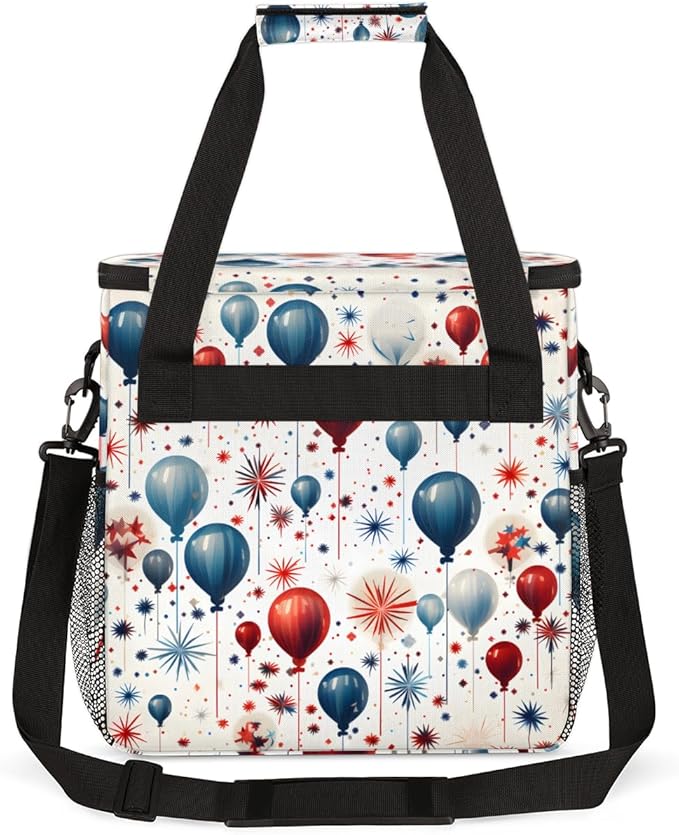 4th of JulyBalloons Coffee Maker Carrying Bag Portable Travel Storage Tote Bag Compatible with K-Mini or K-Mini Plus Single Serve Coffee Brewer Carrying Case with Multiple Pockets &amp Shoulder St