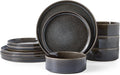 Stoneware Dinnerware Sets Plates and Bowls Set for 4 12-Piece Modern Stoneware Dinnerware – Chip Resistant Non-Toxic Dishwasher and Microwave Safe TablewareGlossy Black