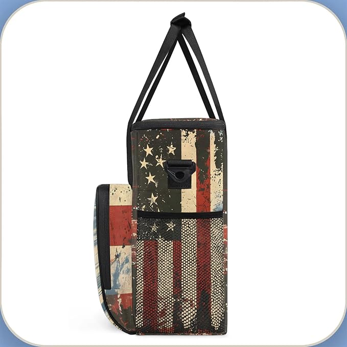 Usa Flag Coffee Maker Carring Bag Large Insulated Storage Organizer Case Tote Bags with Shoulder Strap for Travel Work Picnic