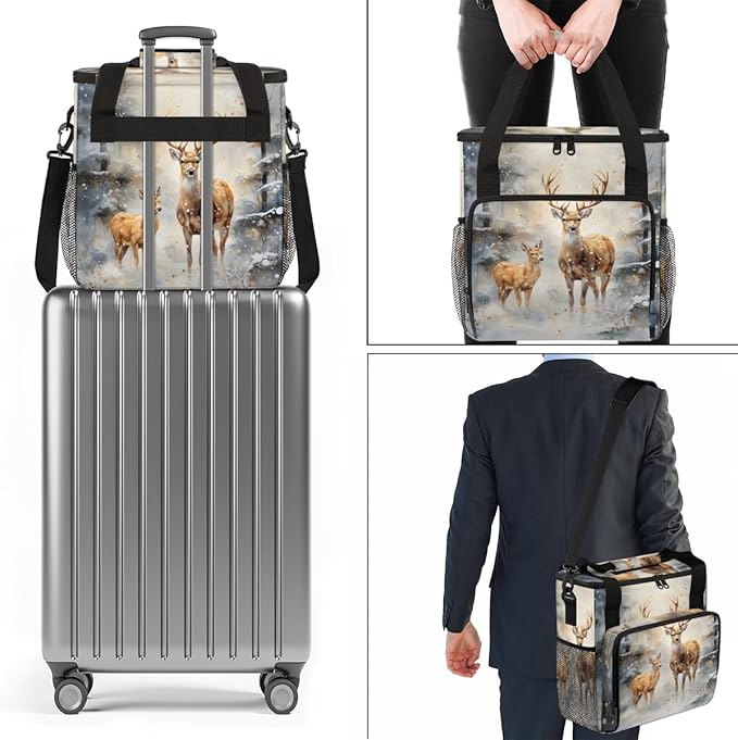 Forest Elk Coffee Maker Carrying Bag Winter Elk Portable Travel Storage Tote Bag Compatible with K-Mini or K-Mini Plus Single Serve Coffee Brewer Carrying Case with Multiple Pockets &amp Shoulder S