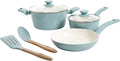 Gibson Home Plaza Café Forged Aluminum Healthy PFA-Free Ceramic Pots and Pans Cookware Set 7-Piece Set Sky Blue