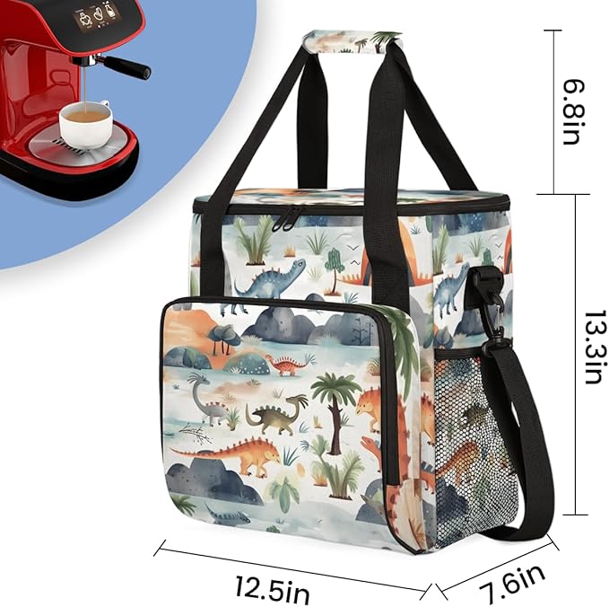 Dinosaur Coffee Maker Carrying Bag Coconut Palm Portable Travel Storage Tote Bag Compatible with K-Mini or K-Mini Plus Single Serve Coffee Brewer Carrying Case with Multiple Pockets &amp Shoulder S