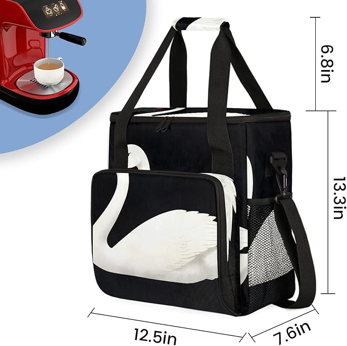 Swan Coffee Maker Travel Bag Cute Insulated Grocery Bag Travel Picnic Leakproof Cooler Bags With Shoulder Strap