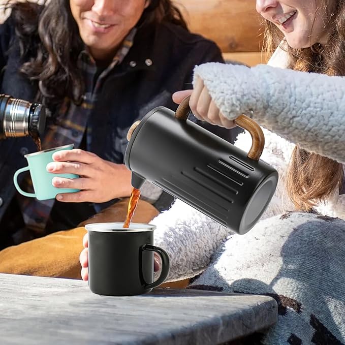 Rorence 34oz French Press Coffee Maker Coffee Press with Real Wood Handle &amp Plunger Head Double Wall Insulation &amp Dual-Filter Screen incl. replaced filters &amp instructions Black