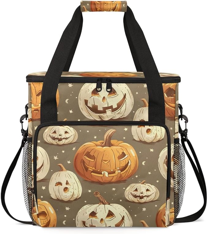 Halloween Pumpkin Coffee Maker Carrying Bag Modern Pumpkin Travel Storage Bag Compatible with K-Mini or K-Mini Plus Single Serve Coffee Brewer Carrying Case with Multiple Pockets &amp Shoulder Stra