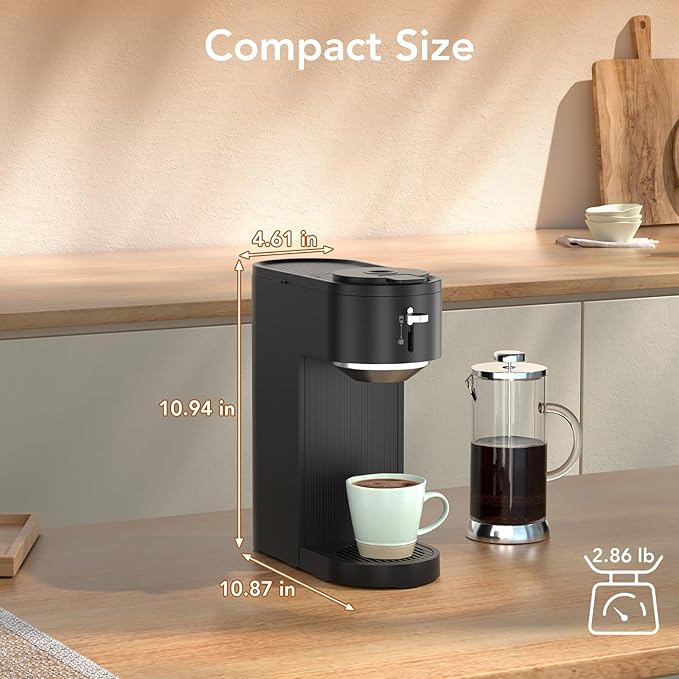 Single Serve Coffee Maker – Brew with Coffee Pods &amp Grounds Compatible with Kcup Coffee Pods Small Sizes Up to 6 8 10 12 14 Oz 14 Oz Water Reservoir Easy to Clean for Office Travel Home Black