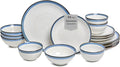 Sango Siterra Santorini 16-Piece Stoneware Dinnerware Set for 4 Ceramic White Plates and Bowls Sets with Blue Rim &amp Reactive Glaze Chip Resistant Dish Set Microwave &amp Dishwasher Safe Kitche