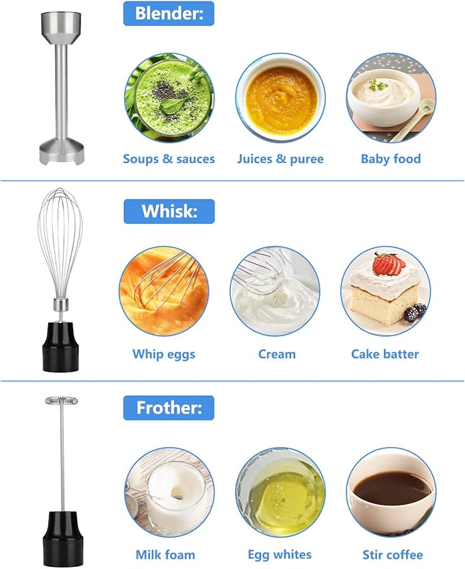 Immersion Blender Handheld700W Hand Mixer Infinitely Variable SpeedsMulti-function Stainless Steel Stick Electric Kitchen Smoothie Blender with Detachable Whisk Milk Frotherfor Soup Puree