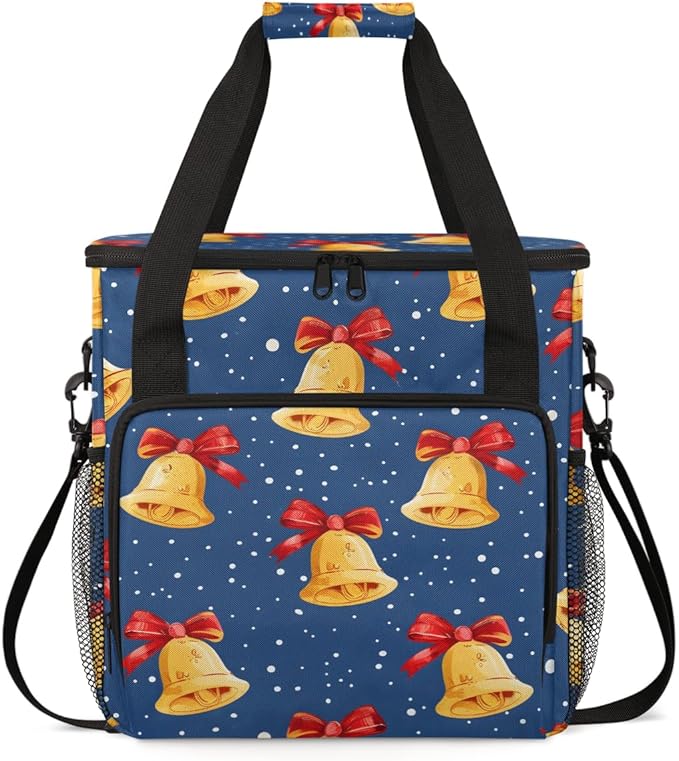 Christmas Bell Coffee Maker Carrying Bag Portable Travel Storage Tote Bag Compatible with K-Mini or K-Mini Plus Single Serve Coffee Brewer Carrying Case with Multiple Pockets &amp Shoulder Strap