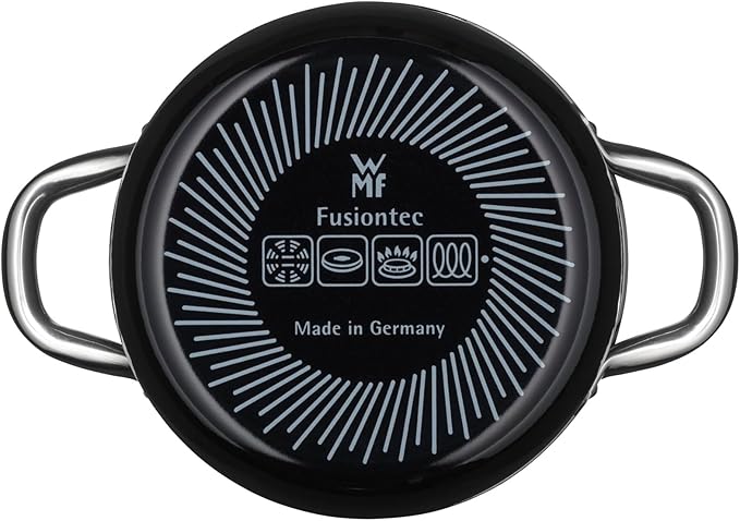 WMF Fusiontec Inspire 3-Piece Saucepan Set Black High-Tech Ceramic Induction Includes 3 Pots and 1 Glass Lid