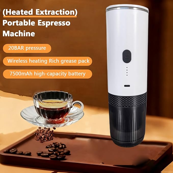 Portable Coffee Machine 20 Bar Nanometer Mini Travel Camping Machine With Ns Capsules And Coffee Powder for Home Outdoor Travel and Office (White)