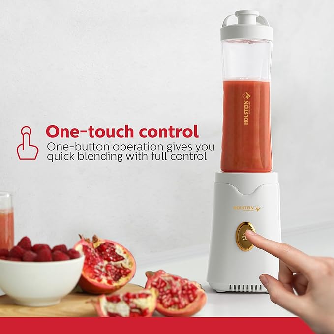 Holstein Housewares Personal Blender - Creamily Smooth Shakes and Smoothies BPA-Free 20oz To-Go Cups Golden Elegance Design 250W
