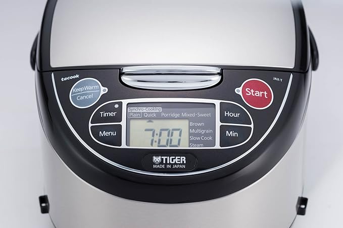 TIGER JAX-T10U-K 5.5-Cup (Uncooked) Micom Rice Cooker and Warmer with Tacook Food Steamer Cooking Tray Technology and 10 Auto-Cook Settings Stainless Steel Black