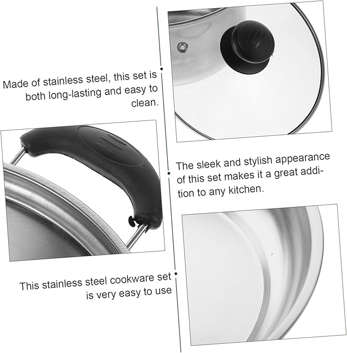 1Set Stainless Steel Cookware Set Kitchen Frying Pan and Stockpot for Induction Cooking Multi Functional Cookware for Home and Restaurant Use Stylish and Design