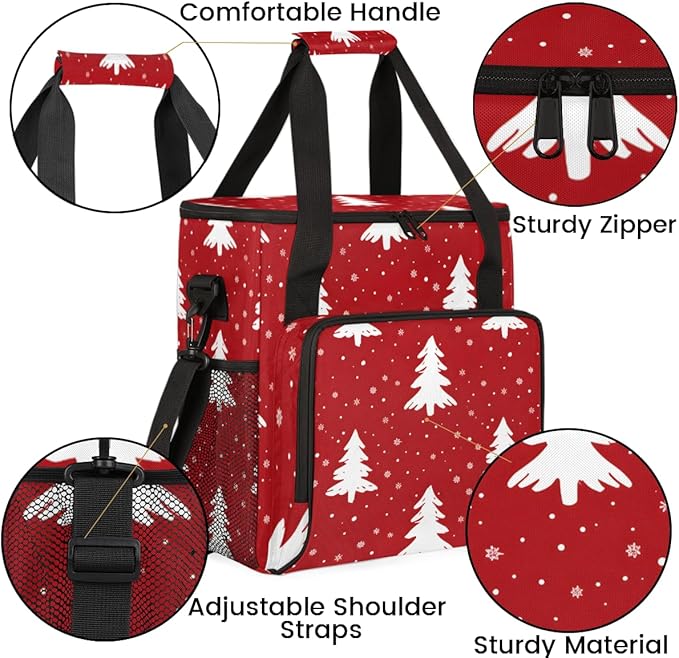 Christmas Tree Travel Coffee Maker Carrying Bag Red Large Organizer Storage Tote Bag Insulated Reusable Cooler Lunch Bags